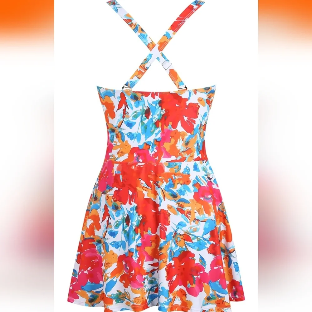 Zaful Floral One Piece Swimsuit - Red and Blue